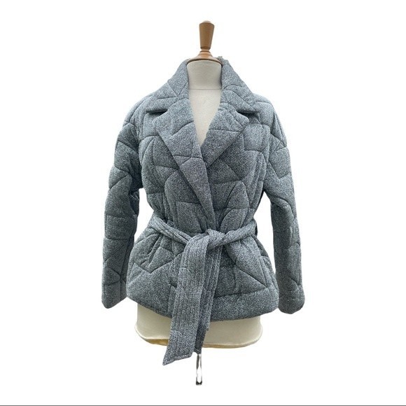 Veronica Beard Marshal Metallic Quilted Jacket Coat Silver XS